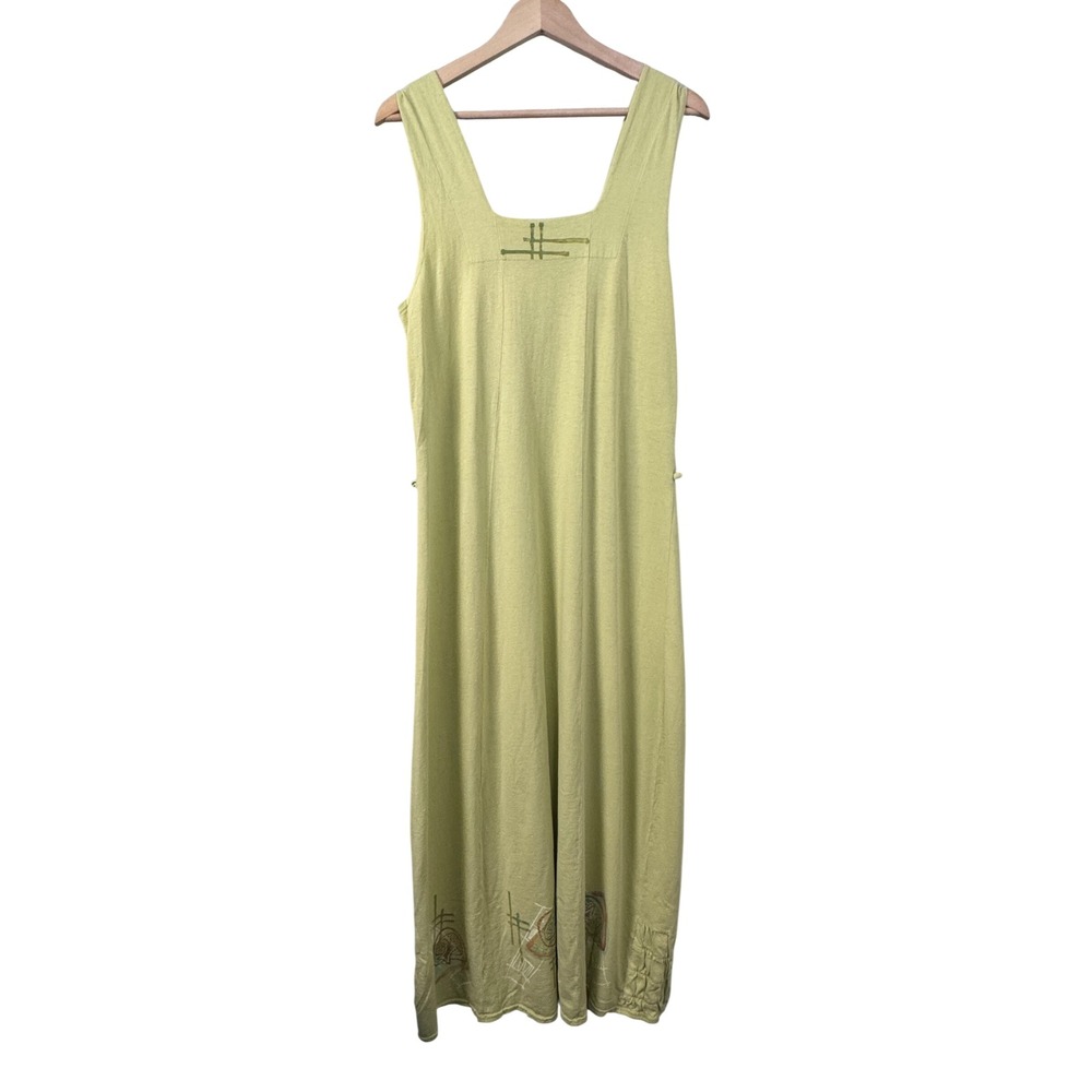 Blue Fish Clothing Organic Cotton Hand Printed Maxi Dress Yellow Green Artsy